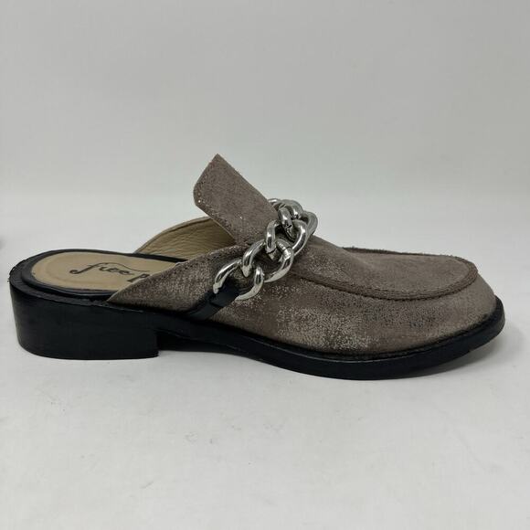 Free People Vida Silver Metallic Chain Leather Mules EU 36 Women’s Size 5.5-6 - Picture 7 of 11